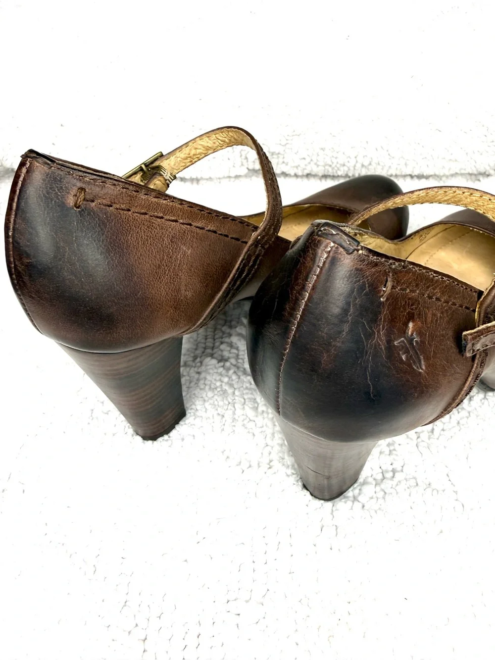 Frye Miranda Mary Jane Pumps Brown Leather Block Heels Womens 6.5 M